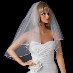 Bridal Wedding Double Layer Elbow Beaded Edge Veil