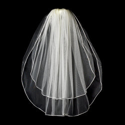 Bridal Veil Shimmer Veiling Rattail Satin Corded Edge 2 Layers Elbow Length Veil