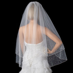 Bridal Wedding Double Layer Fingertip Length Crystal Accents Veil