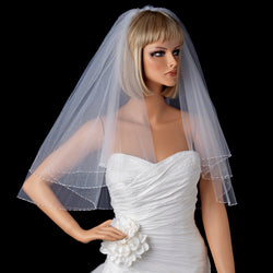 Bridal Wedding Single Layer Elbow Length Pearl & Bugle Beaded Edge Veil