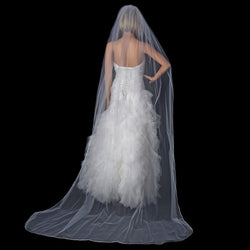 Bridal Wedding Single Layer Rattail Satin Corded Cathedral Length Veil