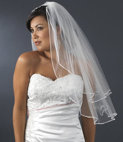 Bridal Wedding Double Layer Elbow Length Rattail Satin Corded Edge Veil