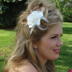 Elegant Bridal Flower with Feathers Hair Accent Comb