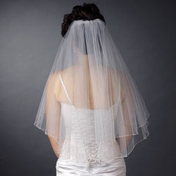 Bridal Wedding Single Layer Elbow Length Pearl & Bugle Beaded Edge Veil