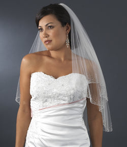 Bridal Wedding Double Layer Elbow Length Veil  w/ Crystals