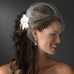 Flower Feather Accented Bridal Hair Pin
