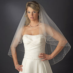 Bridal Wedding Double Layer Fingertip Length Crystal Accents Veil