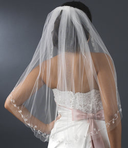 Bridal Veil Single Layer Elbow Veil w/ Crystals & Silver Vine Embroidery