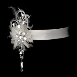 Belt with Couture Clear Crystals Feather Fascinator Clip