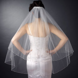 Bridal Wedding Double Layer Fingertip Length Swarovski Crystal Edge Veil