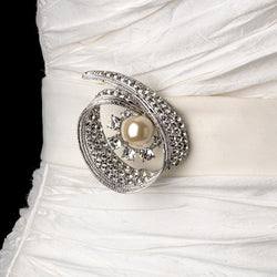 Belt with Antique Ivory Pearl & Crystal Brooch