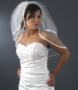Bridal Veil Satin Ribbon Edge Veil 2 Layers Elbow Length Veil