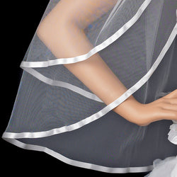 Bridal Wedding Double Layer 3/8" Satin Ribbon Edge Elbow Length Veil