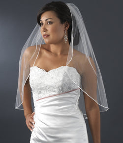 Bridal Wedding Single Layer Elbow Length 1/8" Satin Ribbon Edge Veil