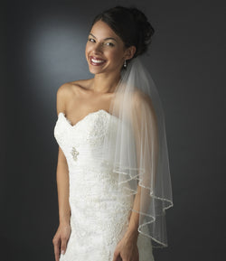 Bridal Wedding Double Layer Elbow Beaded Edge Veil