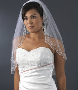 Bridal Wedding Single Layer Elbow Scalloped Embroidered Edge Veil