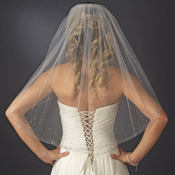 Single Layer Elbow Length Bridal Veil with Scattered Swarovski Crystals