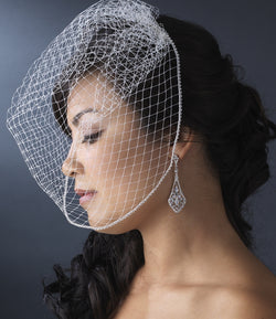 Single Layer Russian Birdcage Face Veil with Swarovski Rhinestone Edge & Attached Comb