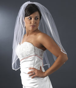 Bridal Veil Satin Ribbon Edge Veil 1 Layer Elbow Length Veil