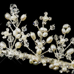 Silver Swarovski Crystal Bead & Freshwater Pearl Bridal Tiara Headpiece