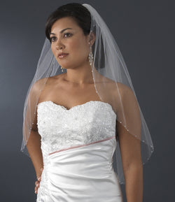 Single Layer Elbow Length Veil with Swarovski AB Crystal Edge