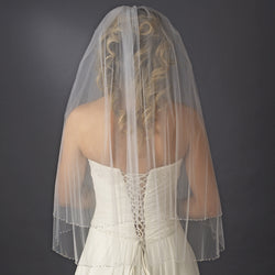 Bridal Wedding Double Layer Fingertip Length Swarovski Crystal & Rhinestone Edge Veil