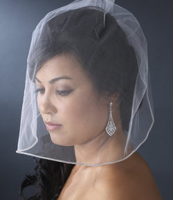 Bridal Single Layer Fine Birdcage Face Veil with Glistening Rhinestone Edge
