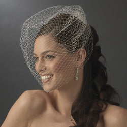 Single Layer Russian Birdcage Face Veil on Comb with Scalloping Pearl Edge