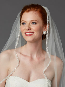 Rhinestone Edge Wedding Veil with Pearls & Beads -White or Ivory