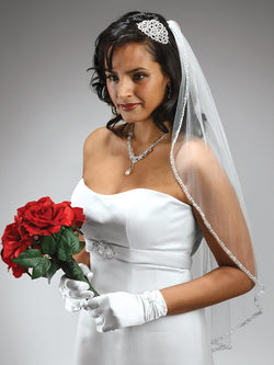 Rhinestone Edge Wedding Veil with Pearls & Beads -White or Ivory