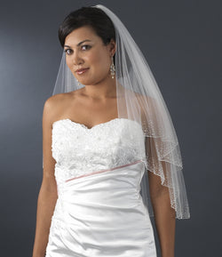 Bridal Wedding Double Layer Elbow Length Veil  w/ Crystals