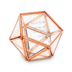 Small Glass Geometric Terrarium Style Ring Box - Modern Couple Etching