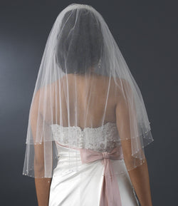 Bridal Wedding Double Layer Elbow Length Veil w/ Swarovski AB Crystal Edge