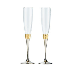 Hammered Gold Polished Silver Wedding Champagne Flutes