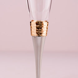 Hammered Gold Polished Silver Wedding Champagne Flutes