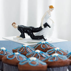 Comical Couple with Bride "Having the Upper Hand" Cake Topper