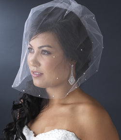 Bridal Wedding Single Tier Fine Birdcage Face Veil Scattered with Pearls