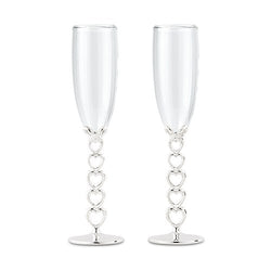 Silver Stacked Hearts Wedding Champagne Flutes