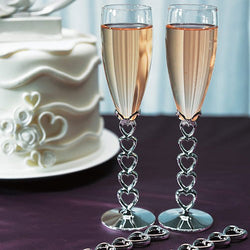 Silver Stacked Hearts Wedding Champagne Flutes