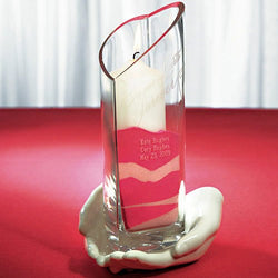 Heart Shaped Glass Memorial Vase With "Loving Hands" Base