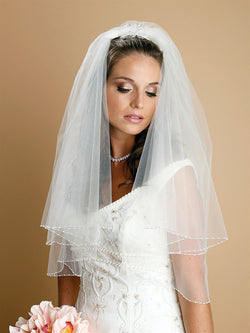 Two Tier Circular Cut Veil with Seed Bead and Bugle Bead Edging