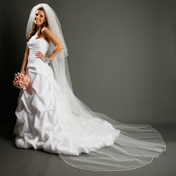 Cathedral Length Bridal Veil with Rounded Satin Corded Edge