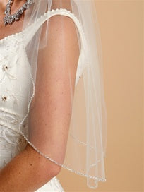 One Layer Bridal Veil with Zig Zag Bugle Bead Edging