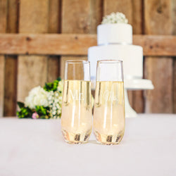 Mr. & Mrs. Stemless Champagne Flutes