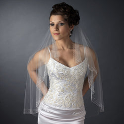 Bridal Wedding Single Layer Elbow Length Veil w/ Scattered Crystals & Pearls