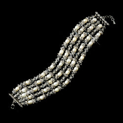 Antique Silver Diamond White Freshwater Pearl & Swarovski Crystal Bead Bridal Clasp Bracelet