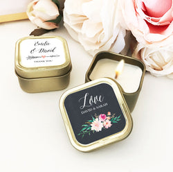 Personalized Floral Garden Gold Square Candle Tins