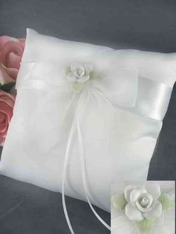 White Rose Wedding Ring Bearer Pillow