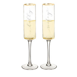 Hubby & Wifey 8 oz. Gold Rim Contemporary Champagne Flutes