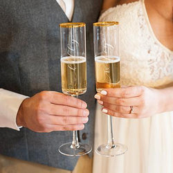 Hubby & Wifey 8 oz. Gold Rim Contemporary Champagne Flutes